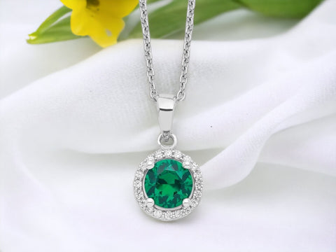 Sterling Silver White And Emerald Stone Necklace, Women Jewelry,Brilliant Cut Necklace ,Silver Necklace, Gifts For Her