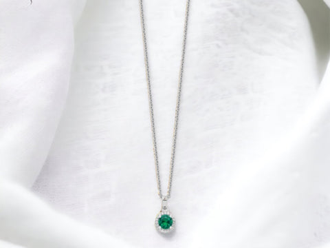 Sterling Silver White And Emerald Stone Necklace, Women Jewelry,Brilliant Cut Necklace ,Silver Necklace, Gifts For Her