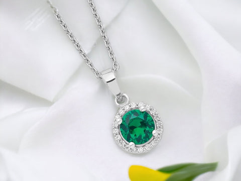 Sterling Silver White And Emerald Stone Necklace, Women Jewelry,Brilliant Cut Necklace ,Silver Necklace, Gifts For Her