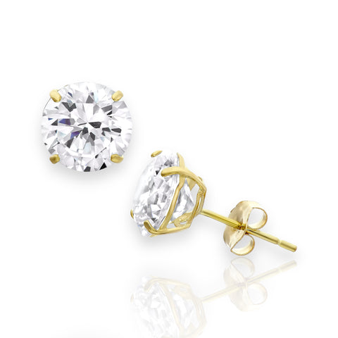 Silver 925 Gold Plated Round Basket Clear CZ Stud Earrings (Unisex)