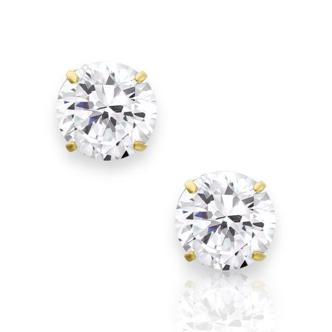 Silver 925 Gold Plated Round Basket Clear CZ Stud Earrings (Unisex)