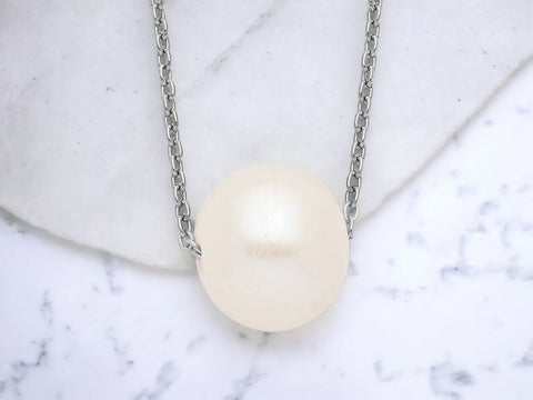 Sterling Silver Pearl Necklace, Fresh Water White Cultured Pearl Necklace, Gift for Mom, Bridesmaid Gift