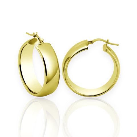 Silver 925 Gold Plated Sterling Silver Latch Back Puffed Hoop Earrings