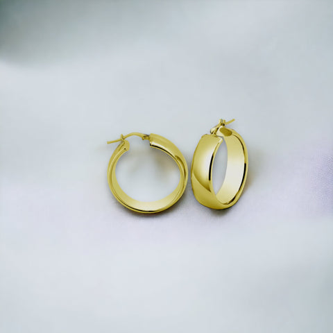 Silver 925 Gold Plated Sterling Silver Latch Back Puffed Hoop Earrings