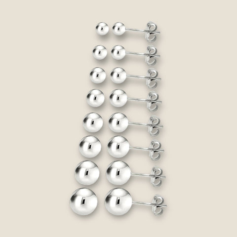 Silver 925 High Polished Bead Stud Earrings 3mm to 12mm (Unisex)