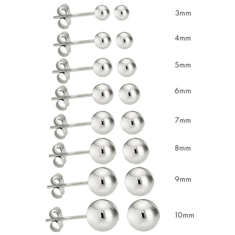 Silver 925 High Polished Bead Stud Earrings 3mm to 12mm (Unisex)