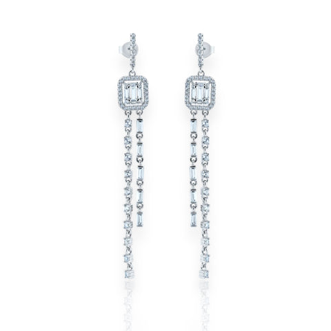 Silver 925 Rhodium Plated Dangling CZ Earrings