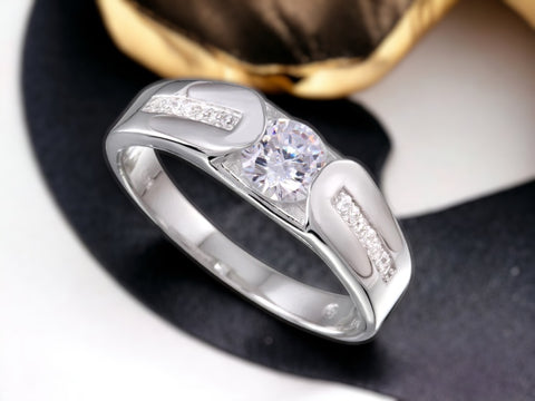 Silver 925 Rhodium Plated Men's CZ Ring