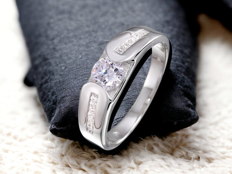 Silver 925 Rhodium Plated Men's CZ Ring