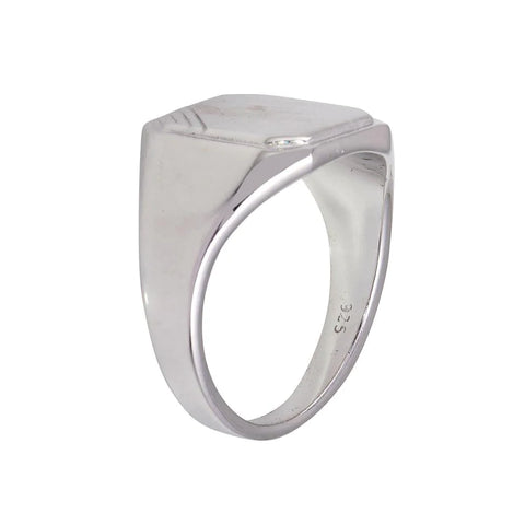 Silver 925 Rhodium Plated Men's Engravable Octagon Ring with Matte Finish