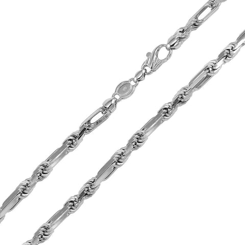 Silver 925 Rhodium Plated Hand Made Figarope Milano Chain or Bracelet 6.2mm