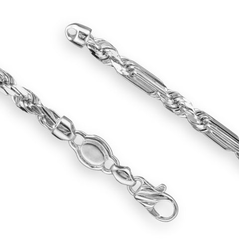 Silver 925 Rhodium Plated Hand Made Figarope Milano Chain or Bracelet 6.2mm