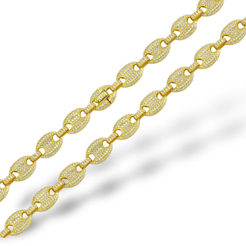 Silver 925 Gold Plated CZ Encrusted Oval Link Chains 10.5mm