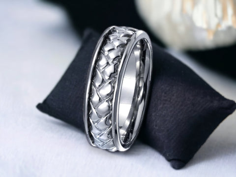 Men's Sterling Silver 925 Rhodium Plated Woven Design Band