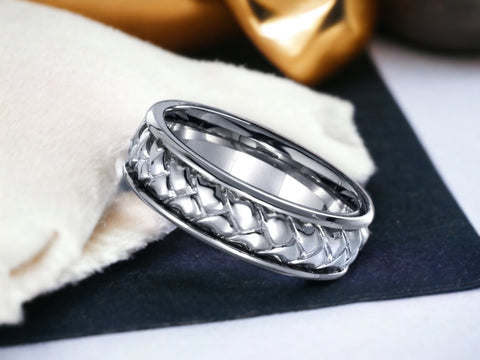 Men's Sterling Silver 925 Rhodium Plated Woven Design Band