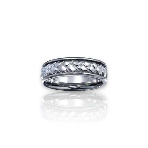 Men's Sterling Silver 925 Rhodium Plated Woven Design Band