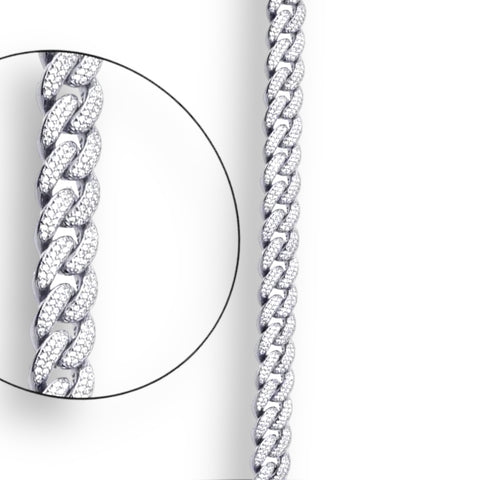 Silver 925 Rhodium Plated CZ Encrusted Miami Cuban Link Bracelet