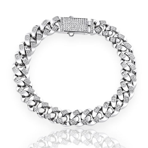 Silver 925 Rhodium Plated Cuban Clear CZ 11.3mm Bracelet