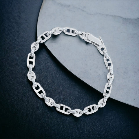 Silver 925 Rhodium Plated Mariner Style CZ Link Bracelet