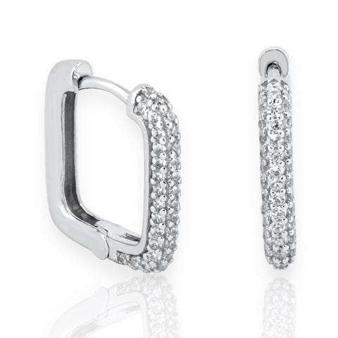 Silver 925 Rhodium Plated Square CZ Hoop Earrings