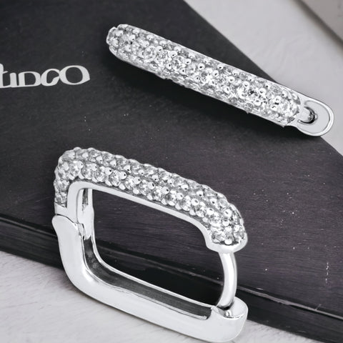 Silver 925 Rhodium Plated Square CZ Hoop Earrings