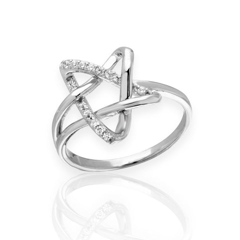 Silver 925 Rhodium Plated Intertwined Star with CZ