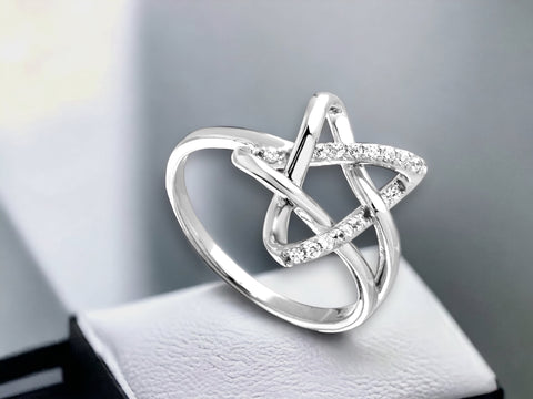 Silver 925 Rhodium Plated Intertwined Star with CZ