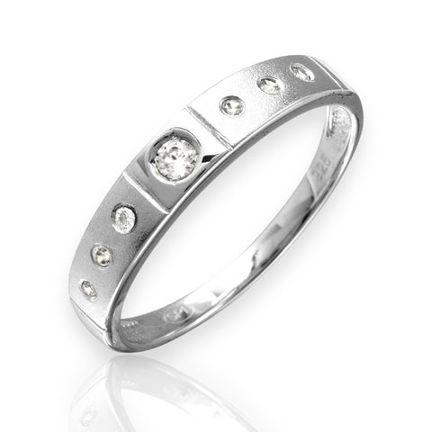 Mens Sterling Silver 925 Half Matte Finish Rhodium Plated CZ Triol Ring