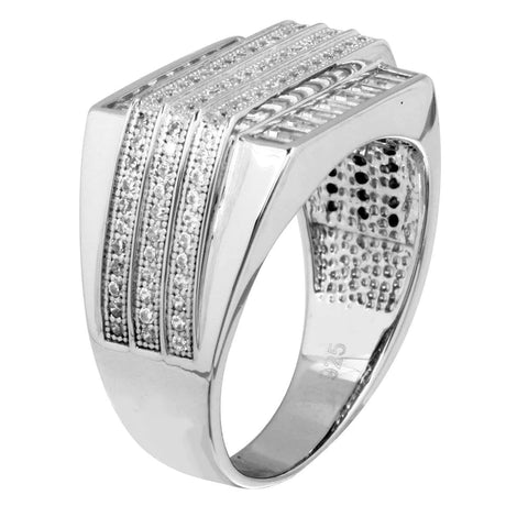 Men's Sterling Silver 925 Rhodium Plated 3 Bar CZ Ring