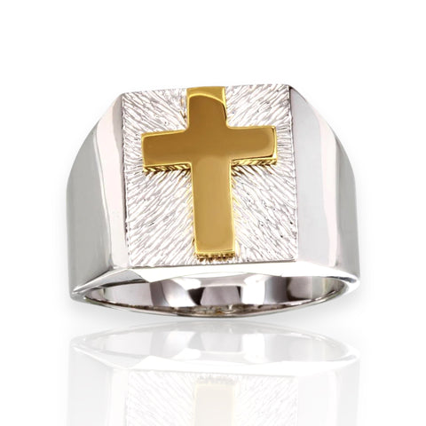 Men's Sterling Silver 925 Two-Toned Cross Ring