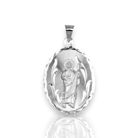 Silver 925 High Polished Oval St. Jude Medallion Pendant