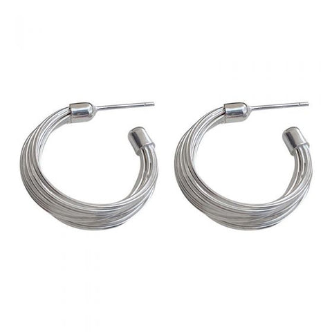 Geometry Multi- Layers Open C Shape 925 Sterling Silver Hoop Earrings