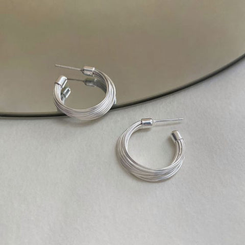 Geometry Multi- Layers Open C Shape 925 Sterling Silver Hoop Earrings