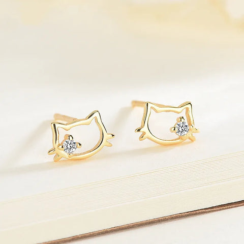 Cartoon Style Animal Inlay Sterling Silver Artificial Diamond Ear Studs