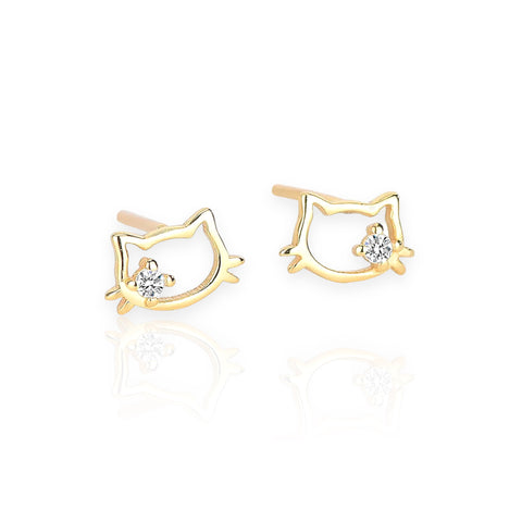 Cartoon Style Animal Inlay Sterling Silver Artificial Diamond Ear Studs