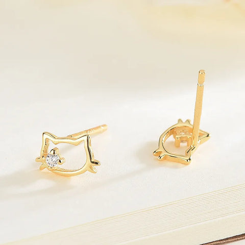 Cartoon Style Animal Inlay Sterling Silver Artificial Diamond Ear Studs