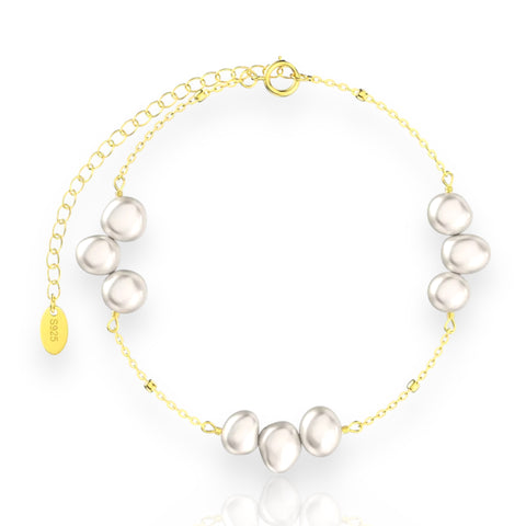 Curve Sterling Silver Plating 14K Gold Plated Bracelet with Beads