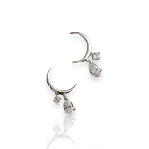 925 Sterling Silver Style Moon Inlay Sterling Silver Gem Drop Earrings