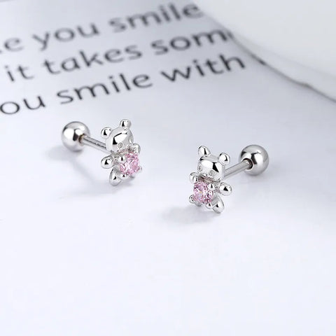 Cute Simple Style Animal Bear Plating Inlay Sterling Silver Artificial Diamond Ear Studs