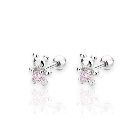 Cute Simple Style Animal Bear Plating Inlay Sterling Silver Artificial Diamond Ear Studs