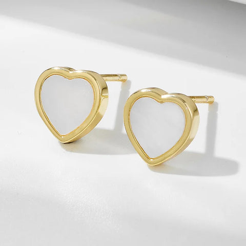 Heart Shape Plating Inlay Sterling Silver Shell Rhodium Plated Ear Studs