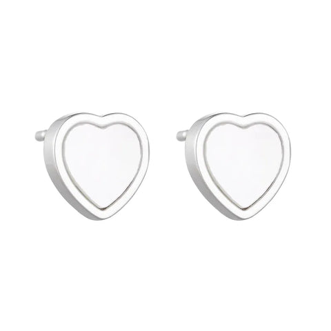 Heart Shape Plating Inlay Sterling Silver Shell Rhodium Plated Ear Studs