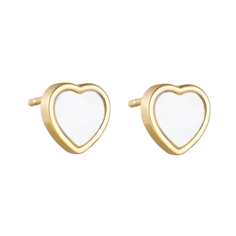 Heart Shape Plating Inlay Sterling Silver Shell Rhodium Plated Ear Studs