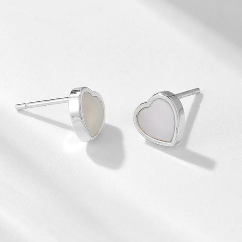 Heart Shape Plating Inlay Sterling Silver Shell Rhodium Plated Ear Studs