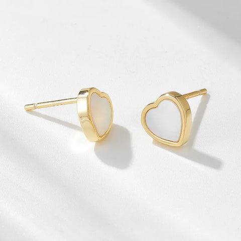 Heart Shape Plating Inlay Sterling Silver Shell Rhodium Plated Ear Studs