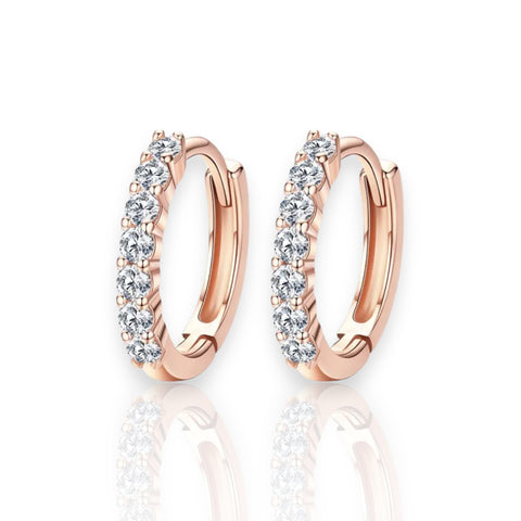 925 Sterling Silver Round Inlay Sterling Silver Zircon Earrings in Rose Gold and Silver