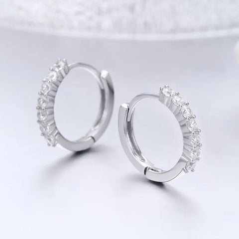 925 Sterling Silver Round Inlay Sterling Silver Zircon Earrings in Rose Gold and Silver