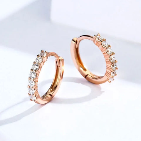 925 Sterling Silver Round Inlay Sterling Silver Zircon Earrings in Rose Gold and Silver