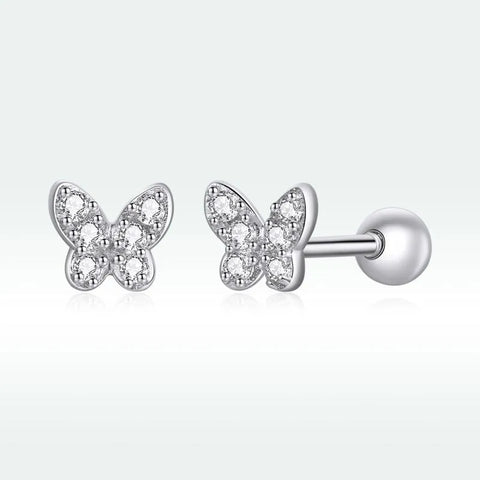 Elegant Butterfly Inlay Sterling Silver Zircon Ear Studs in 3 Colors