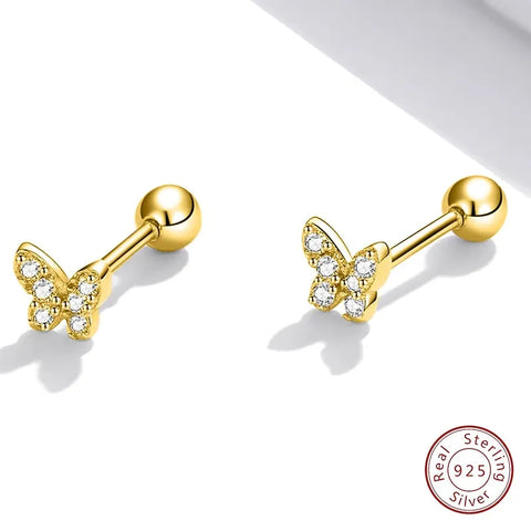 Elegant Butterfly Inlay Sterling Silver Zircon Ear Studs in 3 Colors